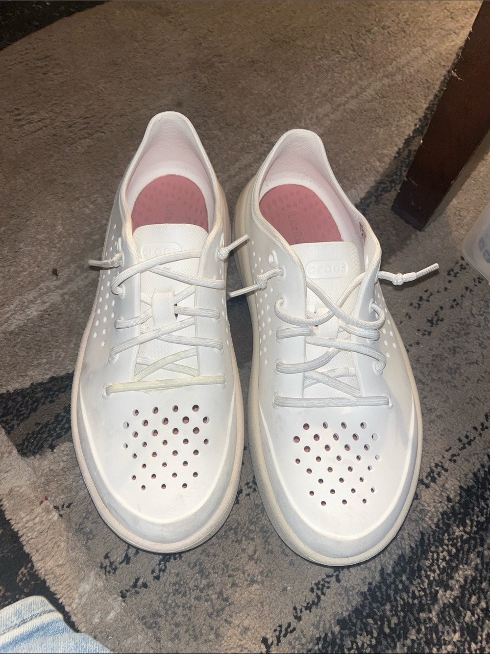 CROCS Women's White Lace-Up Sneakers with Pink Insoles size 10